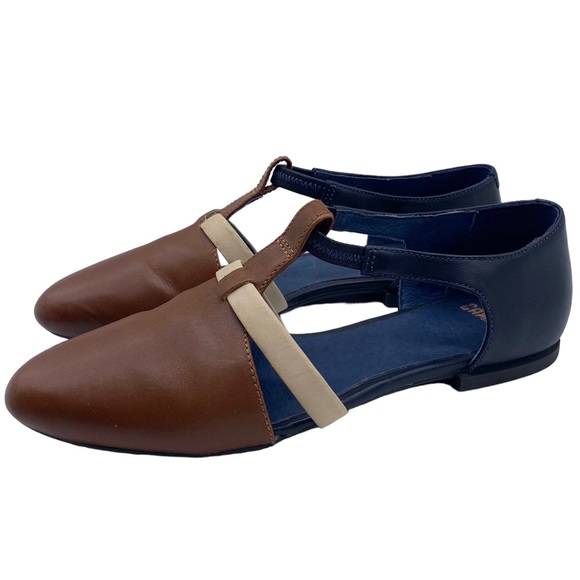 Camper Shoes - Camper Flats Isadora Blue Brown Leather T-Strap Size 5